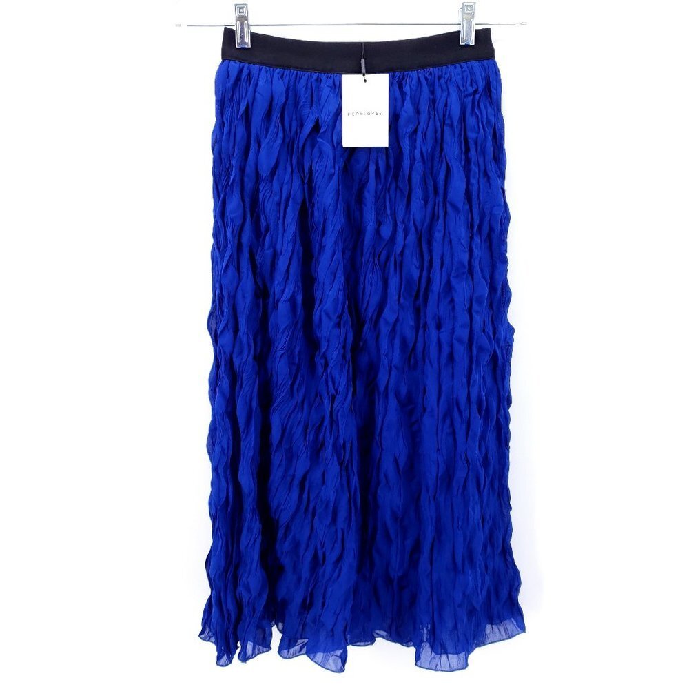 PEPALOVES Blue Pleated Long Skirt Ruffled Elastic Waist SMALL